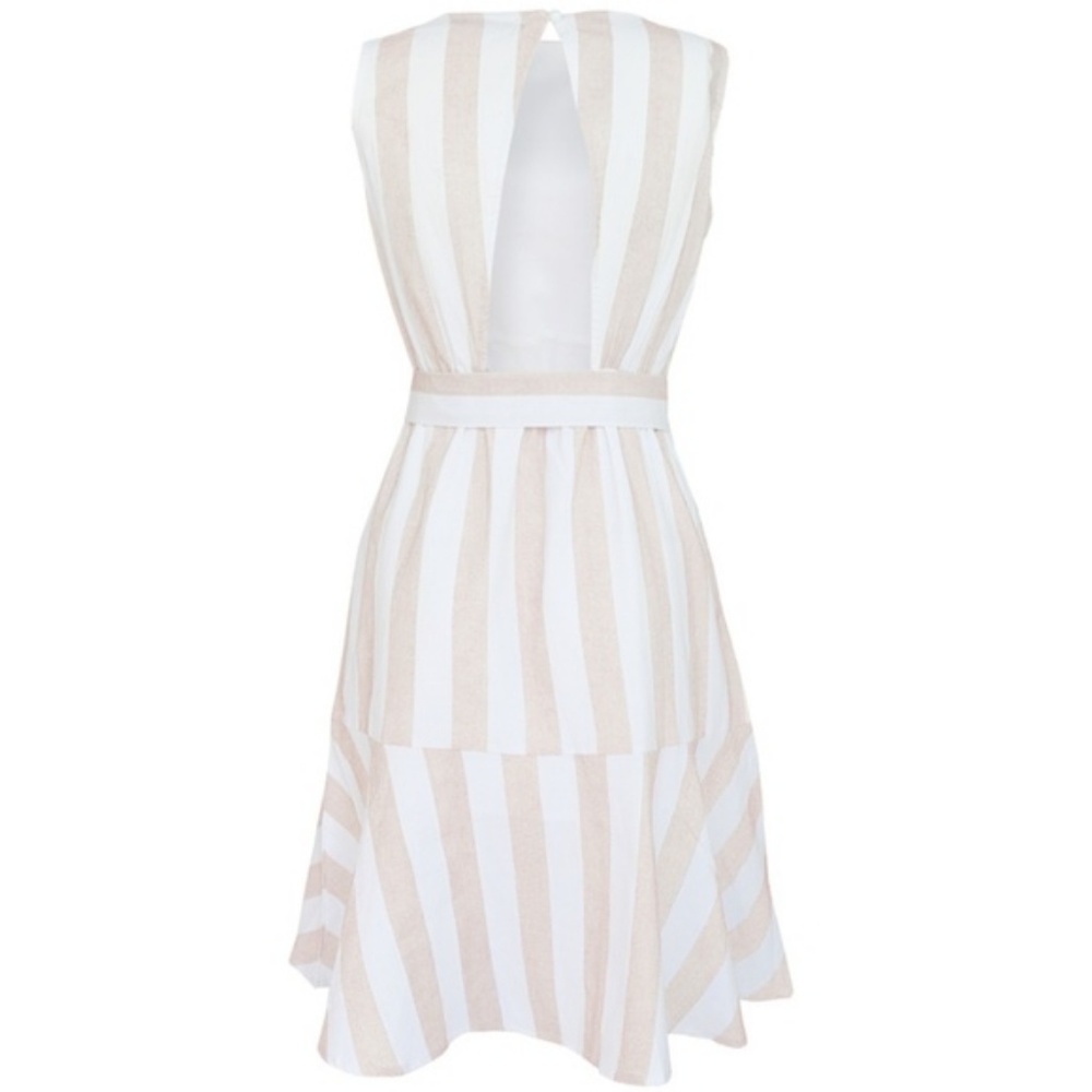 Sail Away Beige and White Striped Midi Dress - Picture 3 of 7